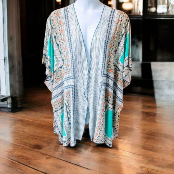DEMOCRACY Woven Rayon Oversized Medallion Print Open Front Swim Cover/ Kimono XL - Picture 1 of 14